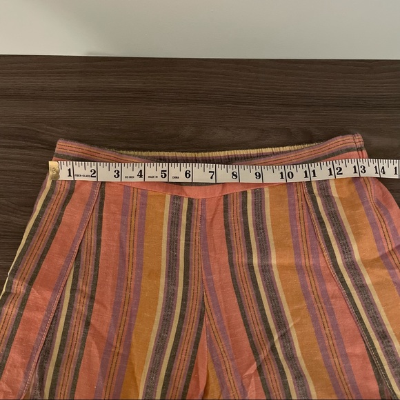DREW (Anthropologie) Whitney Coral Striped Wide Leg Side Slit Linen Blend Pants - Picture 14 of 15